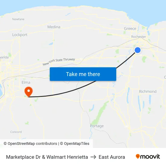 Marketplace Dr & Walmart Henrietta to East Aurora map