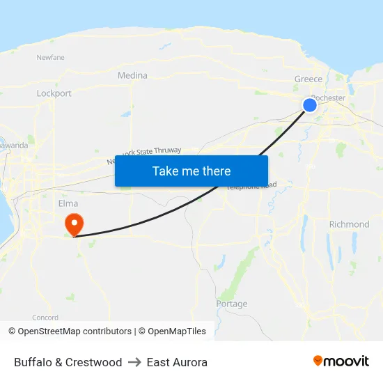 Buffalo & Crestwood to East Aurora map