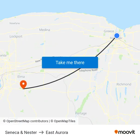 Seneca & Nester to East Aurora map