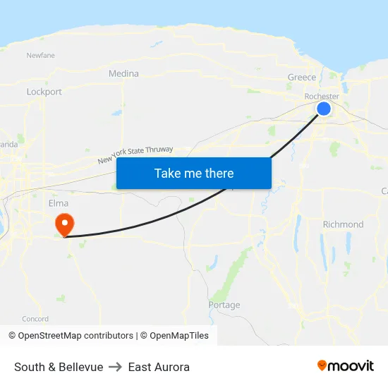 South & Bellevue to East Aurora map