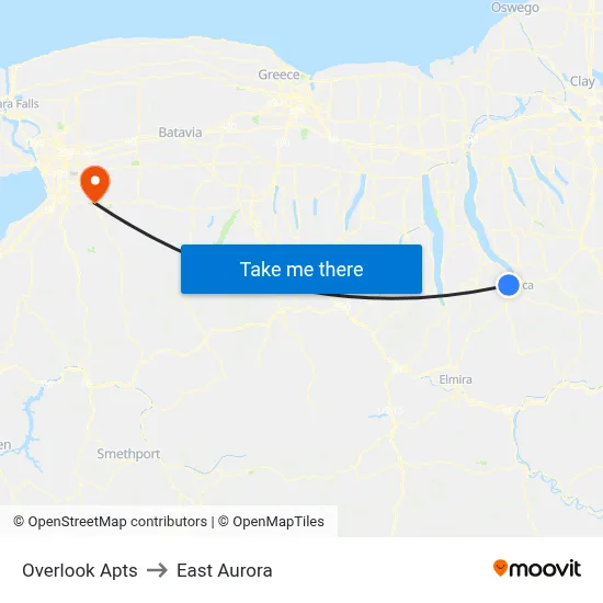 Overlook Apts to East Aurora map