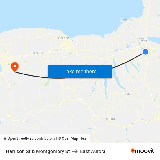 Harrison St & Montgomery St to East Aurora map