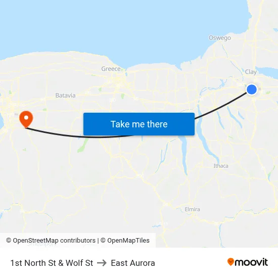 1st North St & Wolf St to East Aurora map