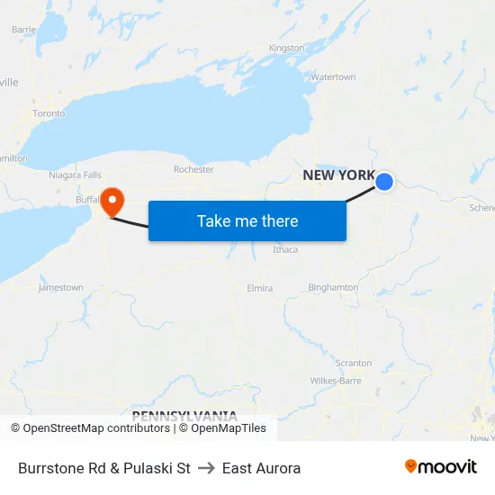 Burrstone Rd & Pulaski St to East Aurora map