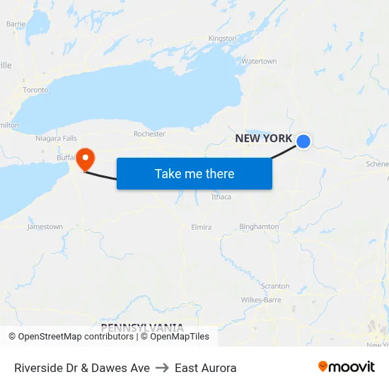 Riverside Dr & Dawes Ave to East Aurora map
