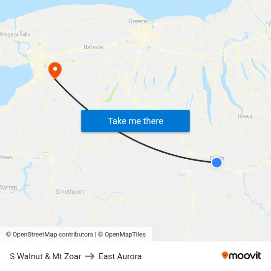 S Walnut & Mt Zoar to East Aurora map