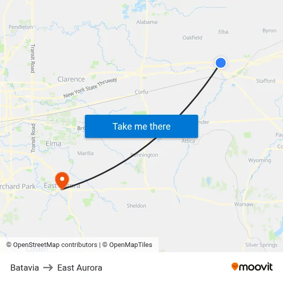 Batavia to East Aurora map