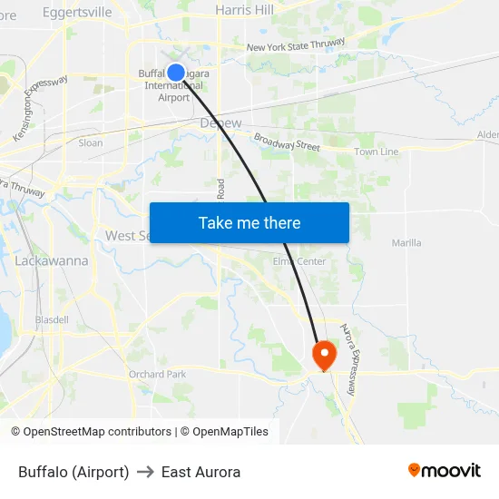 Buffalo (Airport) to East Aurora map