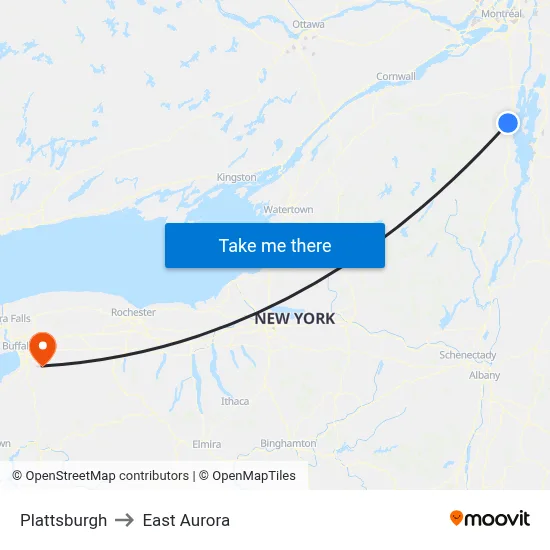 Plattsburgh to East Aurora map