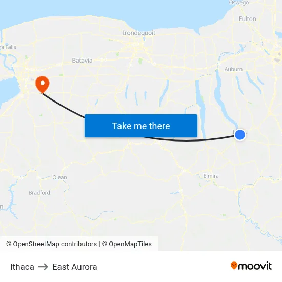 Ithaca to East Aurora map