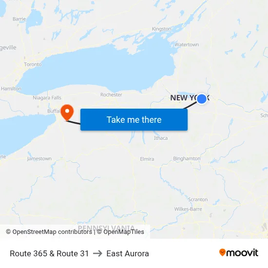 Route 365 & Route 31 to East Aurora map