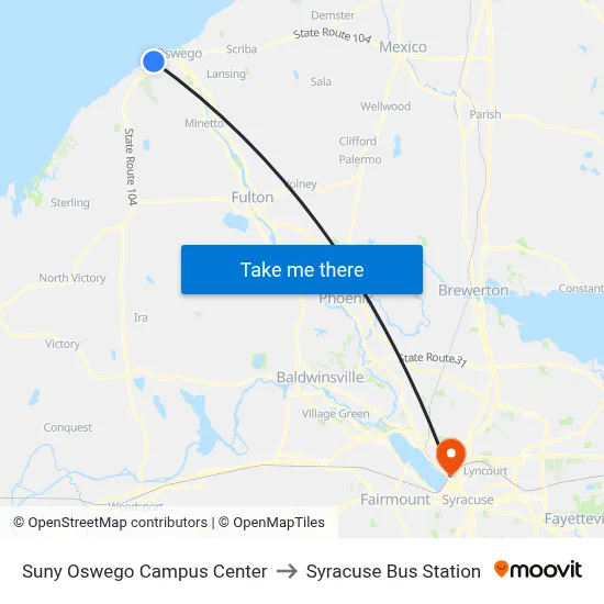 Suny Oswego Campus Center to Syracuse Bus Station map