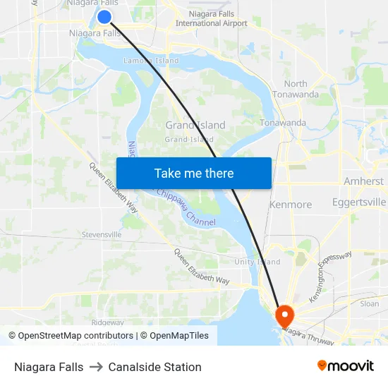 Niagara Falls to Canalside Station map