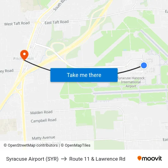 Syracuse Airport (SYR) to Route 11 & Lawrence Rd map