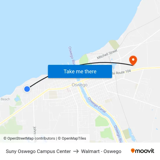 Suny Oswego Campus Center to Walmart - Oswego map