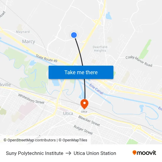 Suny Polytechnic Institute to Utica Union Station map