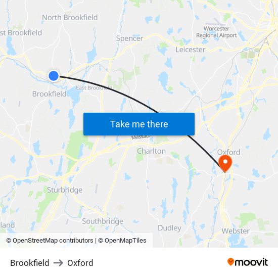 Brookfield to Oxford map