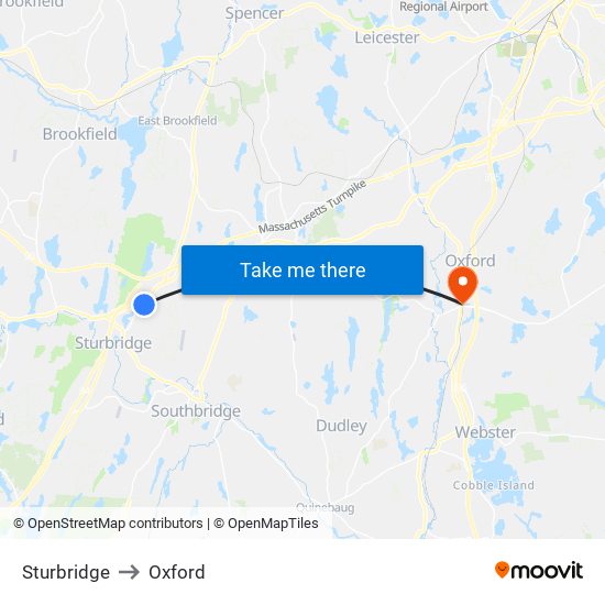 Sturbridge to Oxford map