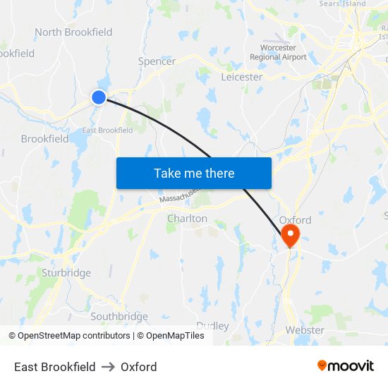 East Brookfield to Oxford map