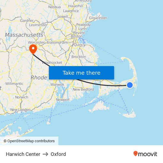 Harwich Center to Oxford map
