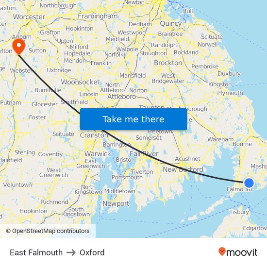 East Falmouth to Oxford map