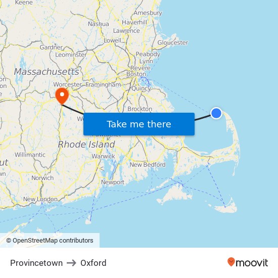 Provincetown to Oxford map