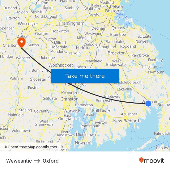 Weweantic to Oxford map