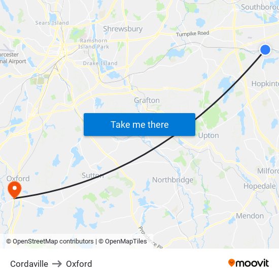 Cordaville to Oxford map