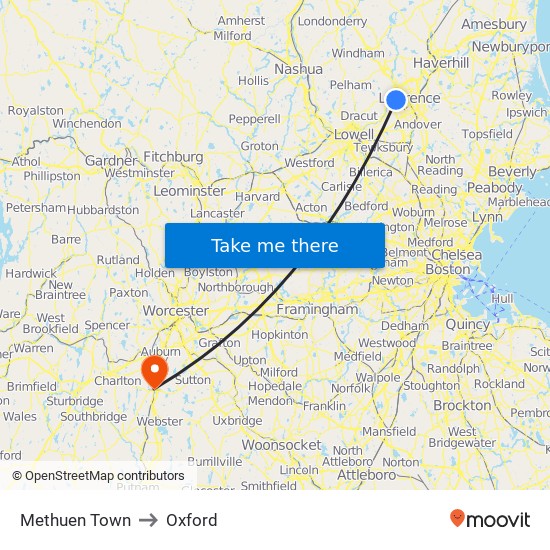 Methuen Town to Oxford map