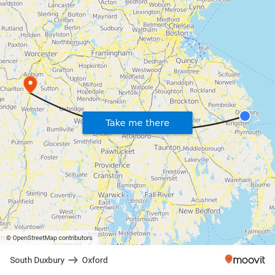 South Duxbury to Oxford map