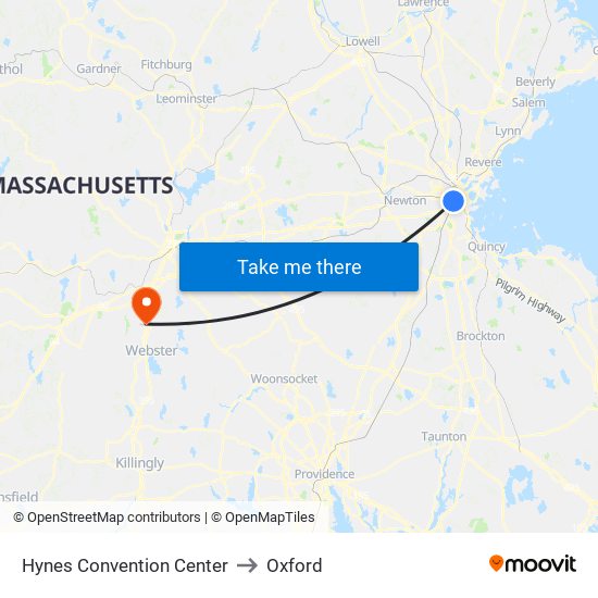 Hynes Convention Center to Oxford map