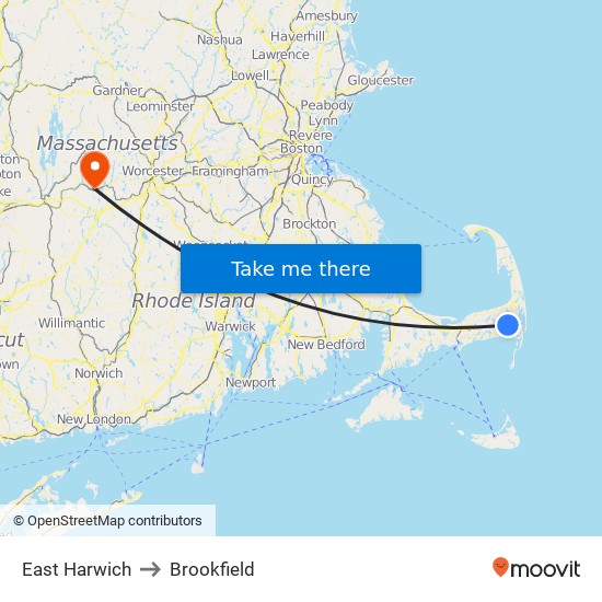 East Harwich to Brookfield map