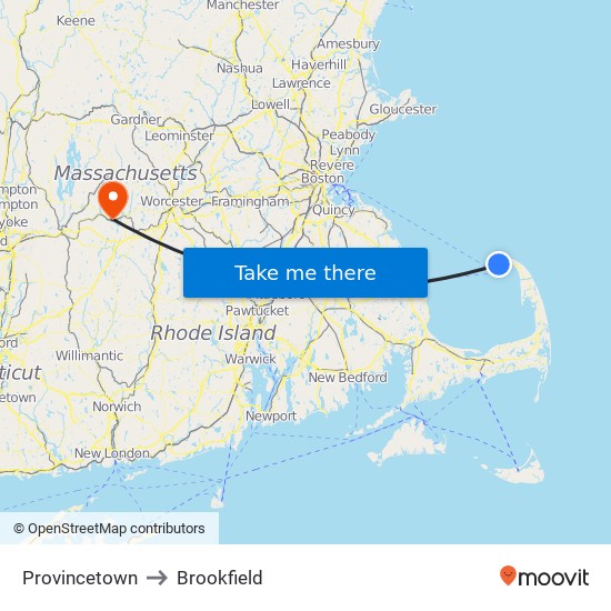 Provincetown to Brookfield map