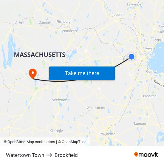 Watertown Town to Brookfield map