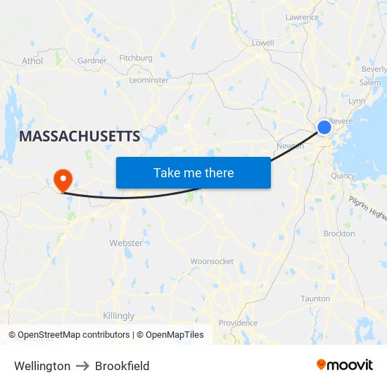 Wellington to Brookfield map