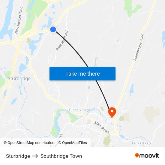 Sturbridge to Southbridge Town map
