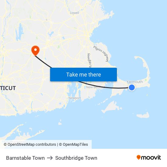 Barnstable Town to Southbridge Town map