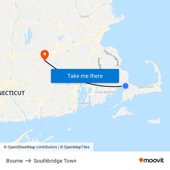 Bourne to Southbridge Town map