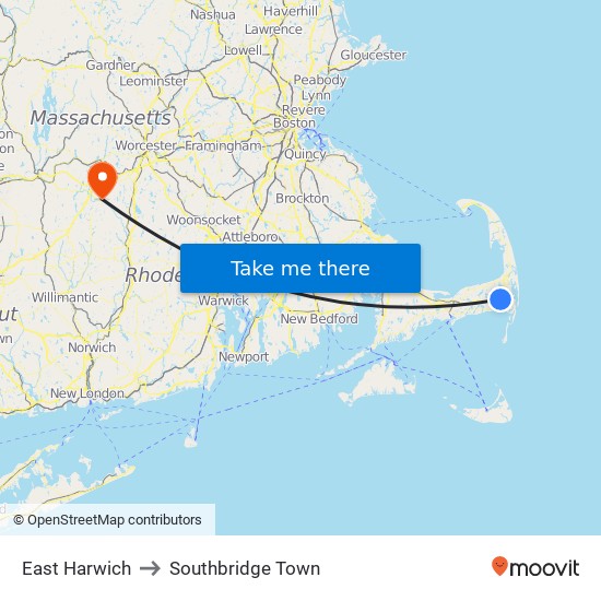 East Harwich to Southbridge Town map