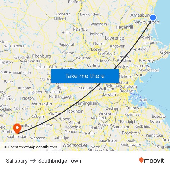 Salisbury to Southbridge Town map