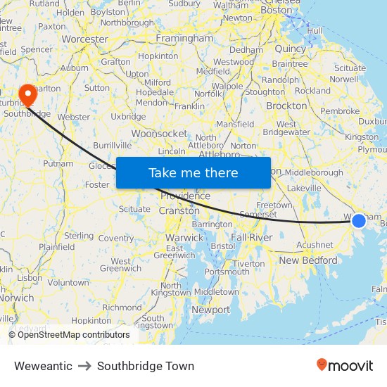 Weweantic to Southbridge Town map