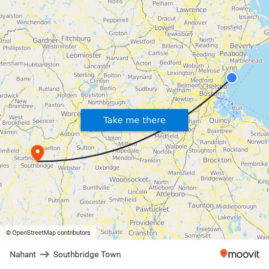 Nahant to Southbridge Town map