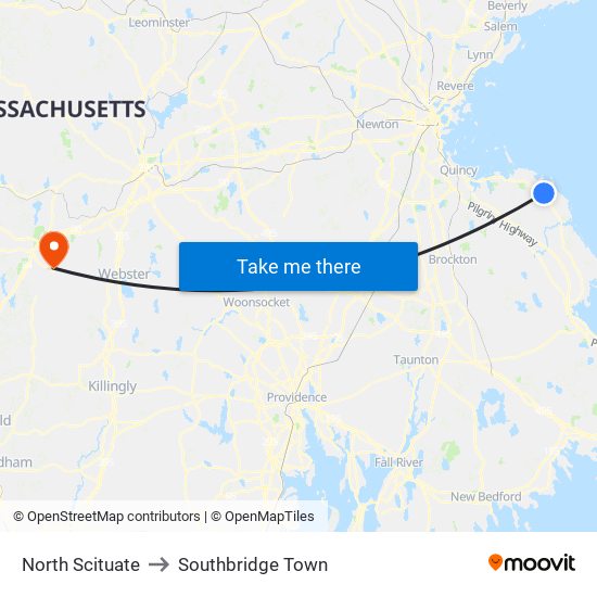 North Scituate to Southbridge Town map