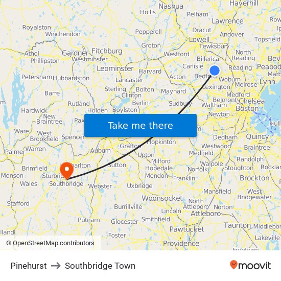 Pinehurst to Southbridge Town map