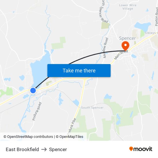 East Brookfield to Spencer map