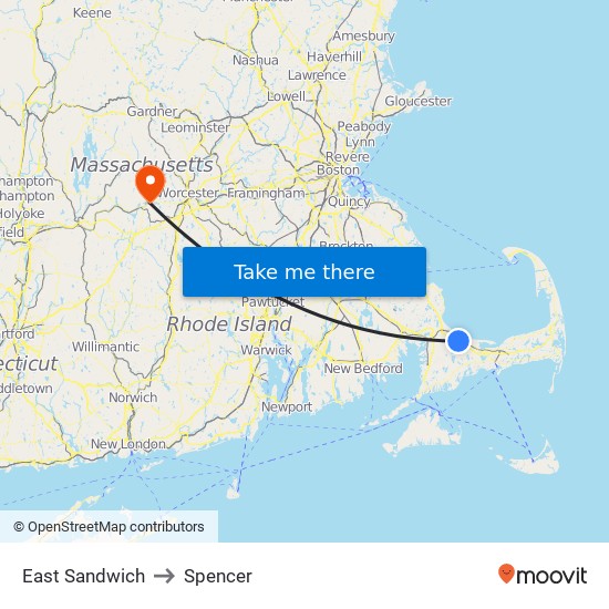 East Sandwich to Spencer map