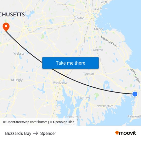 Buzzards Bay to Spencer map