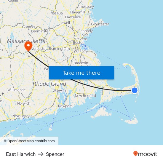 East Harwich to Spencer map