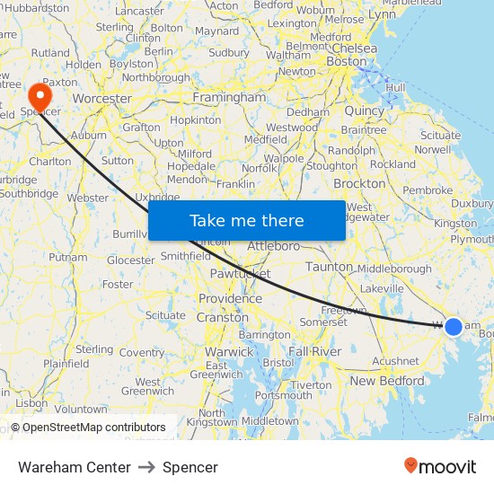 Wareham Center to Spencer map