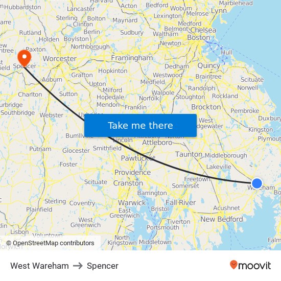 West Wareham to Spencer map